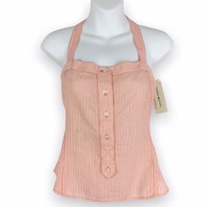NWT‎ Tommy Hilfiger Jeans Orange & White Striped Sleeveless Top Shirt L Large